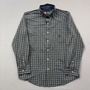Chaps Mens Easy Care Plaid Button Down Shirt Brown Blue Long Sleeve Medium